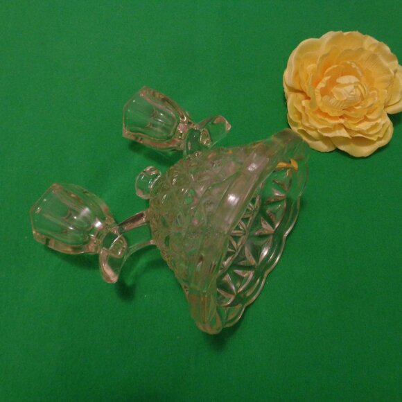 EARLY 1900S SM ORNATE GLASS CANDLE HOLDER W YELLOWISH & TAD OF PINK CAST - Picture 8 of 8